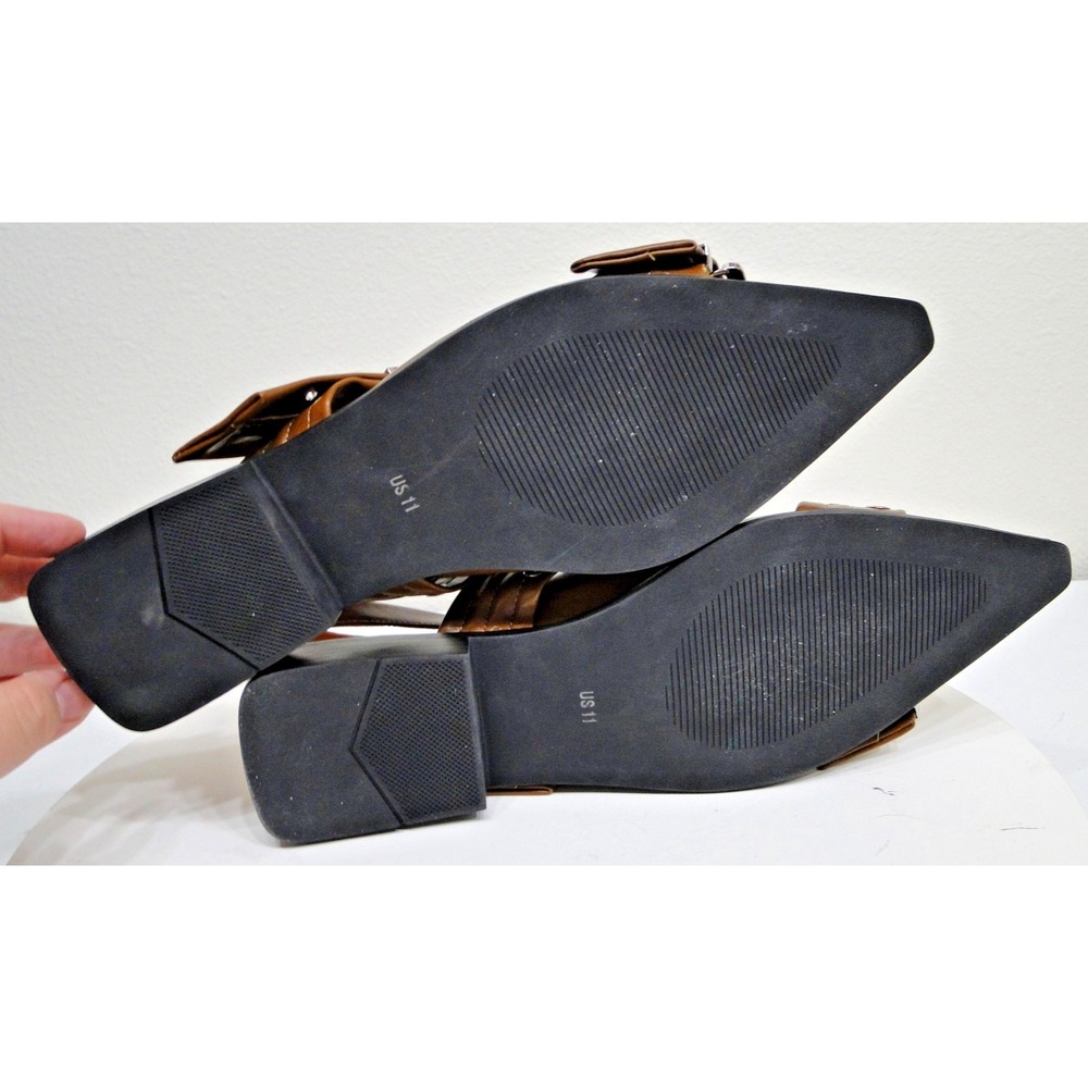 Chunky Buckle Slingback Ballerina Heel Brown Patent Leather Shoes Size 11 - Picture 12 of 13